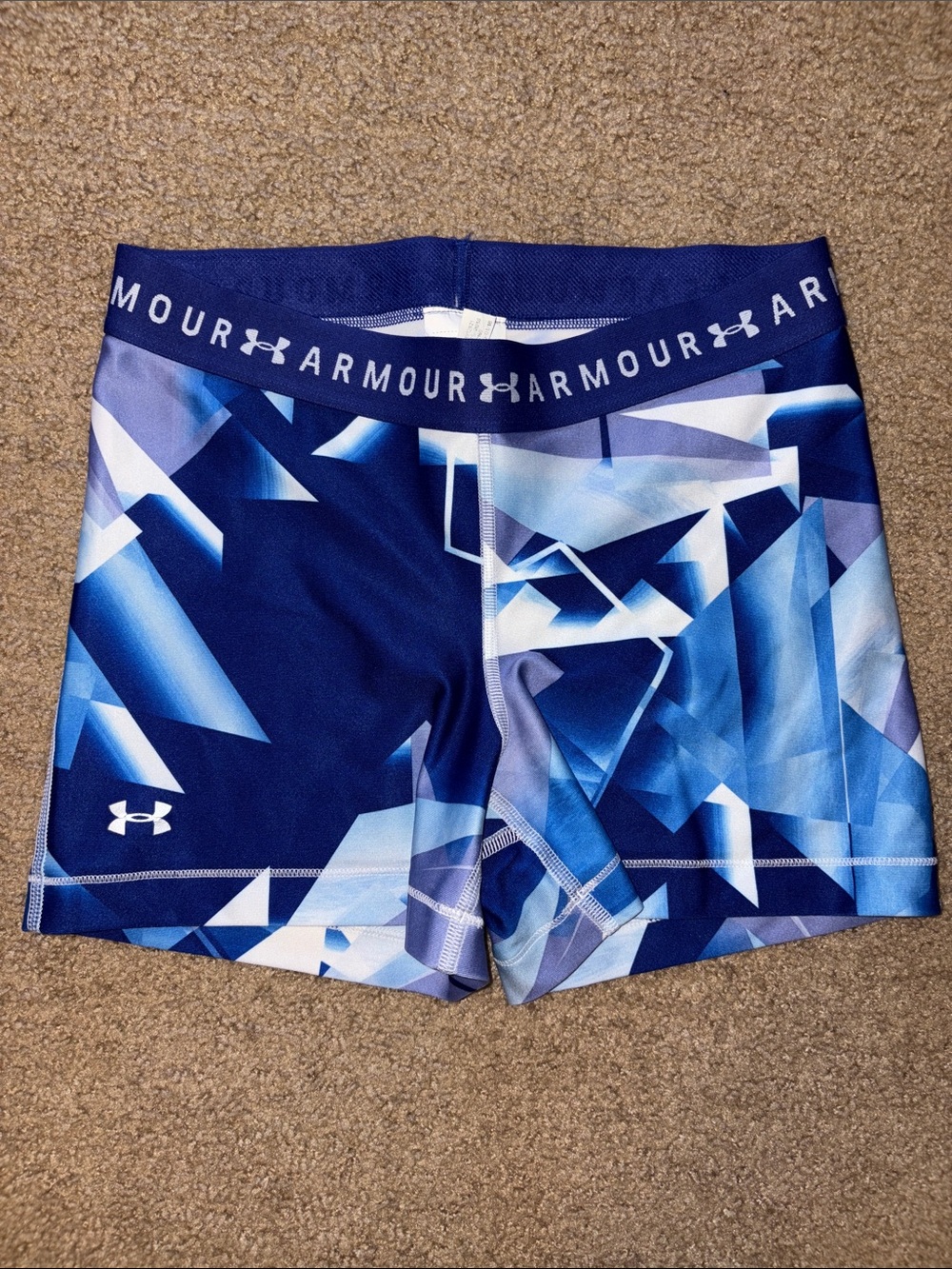 Under Armour Navy and Light Blue Geometric Compression Shorts